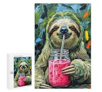 Classic Jigsaw Puzzle, 1000 PCS, Featuring Sloth with Smoothie Painting, Shared Puzzle Time for Family And Friends, for Indoor Play