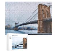 Classic Jigsaw Puzzle, 300 PCS, Featuring Brooklyn Bridge Reflections Urban Artistry, An Absorbing Project for Relaxed Weekends, for Indoor Play