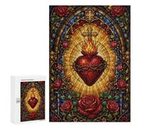 Classic Jigsaw Puzzle, 300 PCS, Featuring Sacred Heart Stained Glass Window, Shared Puzzle Time for Family And Friends, for Cosy Nights
