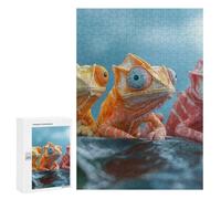 Classic Jigsaw Puzzle, 300 PCS, Featuring Three Colorful Chameleons on A Leaf, Shared Puzzle Time for Family And Friends, for Indoor Play