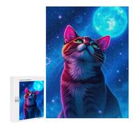 Classic Jigsaw Puzzle, 500 PCS, Featuring Cat Gazing at The Moon, A Satisfying Project for Experienced Puzzlers, for Creative Downtime