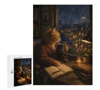 Classic Jigsaw Puzzle, 500 PCS, Featuring Cozy Ginger Cat Reading by Window, Shared Puzzle Time for Family And Friends, for Quiet Evenings