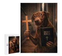 Classic Jigsaw Puzzle, 500 PCS, Featuring Dog Holding Bible And Cross, A Satisfying Project for Experienced Puzzlers, for Creative Downtime