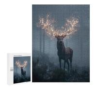 Classic Jigsaw Puzzle, 500 PCS, Featuring Glowing Antler Deer in Misty Forest, Shared Puzzle Time for Family And Friends, for Indoor Play