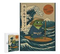 Classic Jigsaw Puzzle, 500 PCS, Featuring Pepe The Frog Surfing Japan Wave, Shared Puzzle Time for Family And Friends, for Cosy Nights