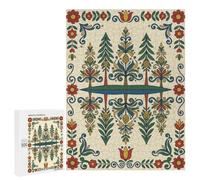 Classic Jigsaw Puzzle, 500 PCS, Featuring Reflected Pine Tree Scandinavian Kurbits Folk Art, A Rewarding Pastime for Dedicated Jigsaw Fans, for Family Fun
