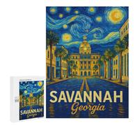 Classic Jigsaw Puzzle, 500 PCS, Featuring Savannah Georgia Cityscape Van Gogh Style, Shared Puzzle Time for Family And Friends, for Cosy Nights