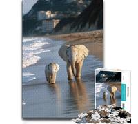 Classic Jigsaw Puzzle for Adults, Two Elephants Walking on A Beach, 500 PCS