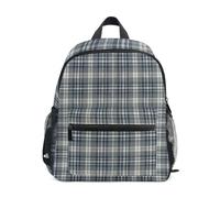 classic kids backpack with name tag Vintage Buffalo Plaid Checked Grey