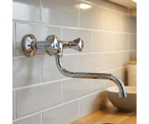 Classic Kitchen Tap Chrome Wall Mounted Swivel S Type Spout