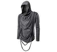 Classic Knight Masked Hoodies Men Medieval Vintage Rivet Armor Masked Hooded Sweatshirts Pullover Steampunk Sweatshirt Biker Outwear Gothic Hoody Top Long Sleeve Jacket Pockets Cosplay Costume