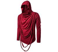 Classic Knight Masked Hoodies Men Medieval Vintage Rivet Armor Masked Hooded Sweatshirts Pullover Steampunk Sweatshirt Biker Outwear Gothic Hoody Top Long Sleeve Jacket Pockets Cosplay Costume Red