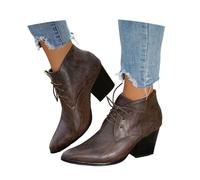Classic Lace-up Boots Women's Large Size Booties Pointed Toe Ankle Boots With Block Heel Vintage PU Leather Biker Booties Lightly Lined Ankle Shoes, 36-43EU(Brown,6 UK)