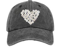 Classic Ladies' Retro Floral Baseball Cap - Black Distressed Style, White Sunflower Heart-Shaped Casual and Comfortable Essential for Summer