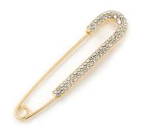 Classic Large Clear Austrian Crystal Safety Pin Brooch In Gold Plating - 75mm Length
