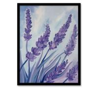 Classic Lavender Blue Sky Painting Modern Floral Framed Art Print Artery8 Purple A4