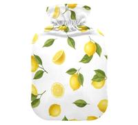 Classic Lemon White Hot Water Bottles with Soft Cover Hot Water Bag for Neck, Shoulder and Menstrual Cramps