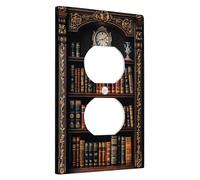 Classic Library Light Switch Cover Plates/Outlet Covers, Antique Brown Wooden Book Design for Home Decor, Thermoplastic Wall Plates, Standard Size Single Duplex Outlet