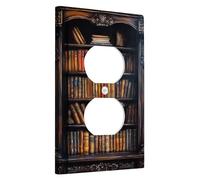 Classic Library Light Switch Cover Plates/Outlet Covers, Vintage Brown Bookshelf Design for Wall Décor, Thermoplastic Wall Plates, Standard Size Single Duplex Outlet
