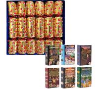 Classic Literature Christmas Crackers with 50-Piece Mini Jigsaw Puzzles, Set of 6, Gold and Red Santa Hat Design