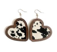 Classic Love Heart Leopard Print Leather Wooden Dangle Drop Handmade Lightweight Heart Shaped Cow Print Earrings for Women Girls Girlfriends Valentine's Day Anniversary Jewelry Gifts, Wood, wood