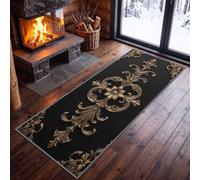 Classic Luxury Runner Rugs 60 x 240 cm for Hallway, Non Slip Machine Washable Hall Vintage Baroque Art 3D Pattern Runners - Bedside Floor Black and Gold Carpet for Kitchen Entryway Laundry Room