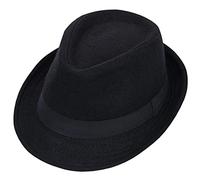 Classic Manhattan Fedora Hat Jazz Cap for Men Women Unisex Vintage Style Soft Felt Dress Hat with Belt Band 59-60cm Black