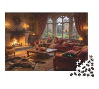 Classic Manor Living Room 1000 Piece Jigsaw Puzzle Paper for Adults Cozy Fireplace Scene Relaxing Focus Home Gift 70x50cm/1000pcs
