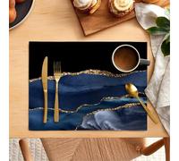 Classic Marble Placemats Set (2/4/6/8 Pcs) - 30x45cm Washable Stain Resistant Table Mats, Dining Decor for Kitchen Restaurant Wedding (Gold Blue, 6 pcs)
