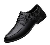 Classic Men Dress Oxford Leather Lace-up Round Toe Anti-Slip Rubber Sole Slip Resistant Block Heel Casual(8 UK) Black