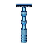 Classic Men ' s Shaving Tool | Dual Cutting Non - Skid Metal Handle | Vintage Style Manual Device for Sensitive Skin/Travel/Grooming | Easy Cutting Part Replacement (Blue)
