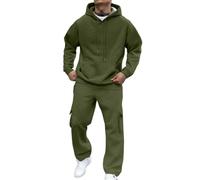 Classic Mens 2 Piece Outdoor Sport Tracksuit Fleece Lined Solid Color Sweatshirt Elastic Waist Cargo Pants Fashion Casual Sweatsuits Full Set Army Green XXL
