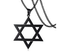 Classic Men's Star of David Pendant Necklace in Black Gold Silver Color Stainless Steel Israel Jewish Jewelry Chain 24 inch