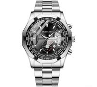 Classic men's watch with date display, black (silver-black) | Stainless steel bracelet, durable, skin-friendly, robust case, modern design, 45 mm diameter
