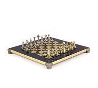 Classic Metal Staunton Small Chess Set - Brass Nickel Pawns - Red Chess Board
