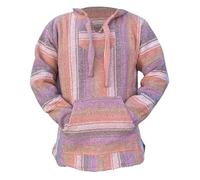 Classic Mexican Baja Hoodie Sweater Pullover, Lavender/Peach, Large