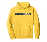 Classic MICHIGAN - Throwback Varsity Pullover Hoodie, Adult Unisex, Lemon, M
