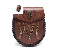 Classic mid-century purse with wallet style gentleman waist with unique embossed detail, ultra-light and portable for men and women, perfect cosplay costume accessory for, Coffee, Black, Skull Design