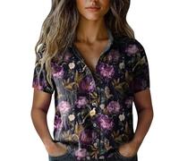 Classic Modern Hawaiian-Shirt for Women Front-Pocket Casual Aloha-Shirts Floral-Border-Prints Women's Tropical Blouse Button Down Short Sleeve Summer Beach Shirts Funky Shirt Hawaiian Blouse Black