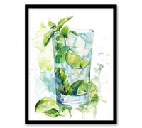 Classic Mojito Cocktail Modern Watercolour Mint Framed Art Print Artery8 Green W12 inch x H16 inch