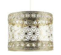 Classic Moroccan Ceiling Pendant Light Shade in Polished Gold with Clear Acrylic Beads | 28cm x 22cm | Laser Cut Hexagonal Stars by Happy Homewares