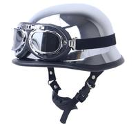 Classic Motorcycle Goggles With Smooth Reflective Finish Open Face Helmet With Built In Eyewear Black Frame Lenses Padded Lower Edge Buckle Suitable , color to 5 , L 59-60 Cm