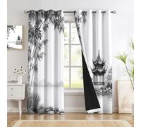 Classic Mountain Lakeside Landscape Curtains Eyelet Soft Thermal Insulated Blackout Curtains Oriental Ink Painting Ring Top Window Drapes For Bedroom Living Room 65 X 90 Inch Drop 2 Panels