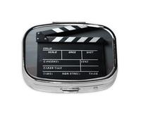 Classic Movie Clapboard Black_1_1 Square Mini Pill Case, Compact Metal Pocket Pill Box with 2 Compartments for Travel