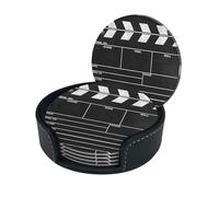 Classic Movie Clapboard Black Coasters Set Of 6 For Drinks With Holder, Classy And Simple Coasters For Coffee Table, Great Housewarming Gifts
