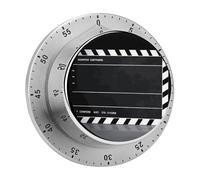 Classic Movie Clapboard Black Mechanical Kitchen Timer for Cooking 60 Min with Magnetic Backing Loud Alarm,Stainless Steel Wind Up Countdown Timer Cute Egg Timers for Cooking Studying Gaming Classroo