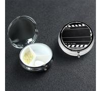 Classic Movie Clapboard Black Pill Box with Mirror 3 Compartment Decorative Pill Case for Purse or Pocket Small Round Pill Organizer Weekly Metal Medicine Tablet Vitamin Holder Travel Gift