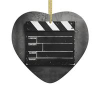 Classic Movie Clapboard Black Print Doublesided Decor Heart-Shaped Ceramic Christmas Ornament Xmas Party Ornaments