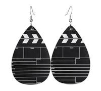 Classic Movie Clapboard Black Print Faux Leather Dangle Earrings Teardrop