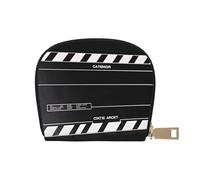Classic Movie Clapboard Black Printed Leather Half Circle Card Wallet Zipper Card Case Holder, Compact Stylish for Men and Women